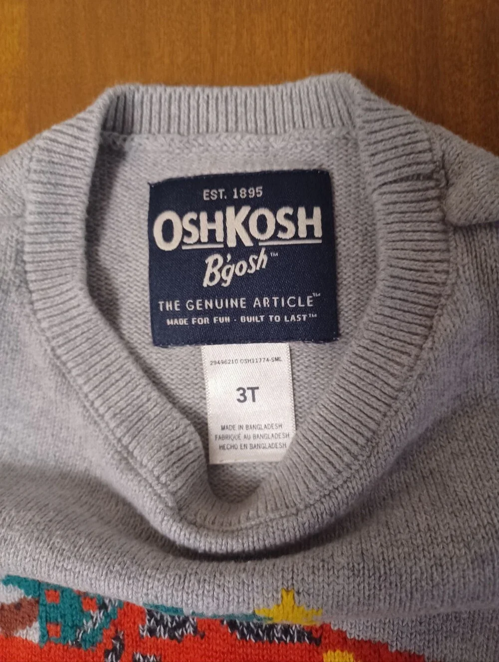 OshKosh B'Gosh Christmas Sweater Boys 3T Gray Red Monster Truck Tree Holiday